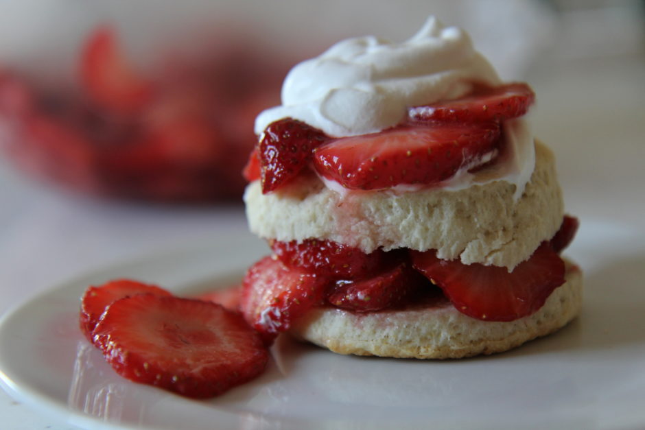 Strawberry Shortcake Doubledecker - shortcake, berries, shortcake, berries and whipped cream on top