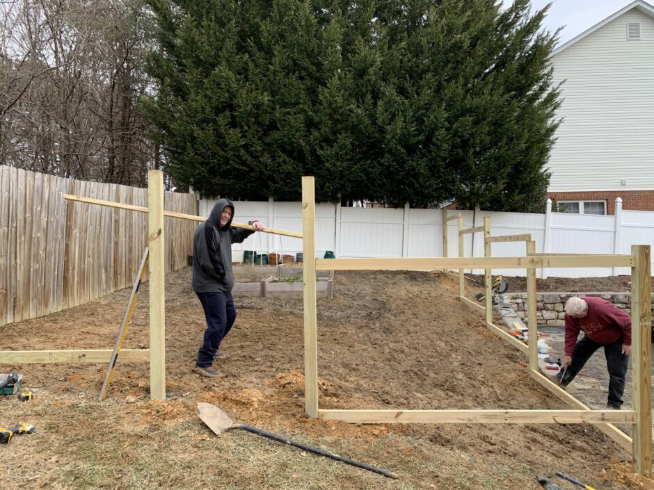 Creating the panels with 2x4s for the garden deer fence
